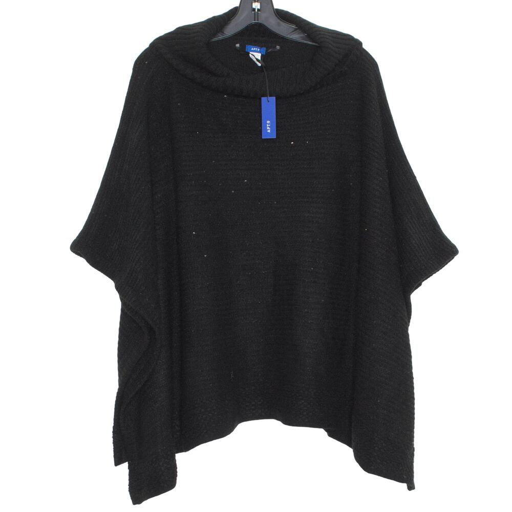 NWT Apt 9 Poncho Sweater Cowl Neck Sequin Minimalist Witchy Cozy Black One Size